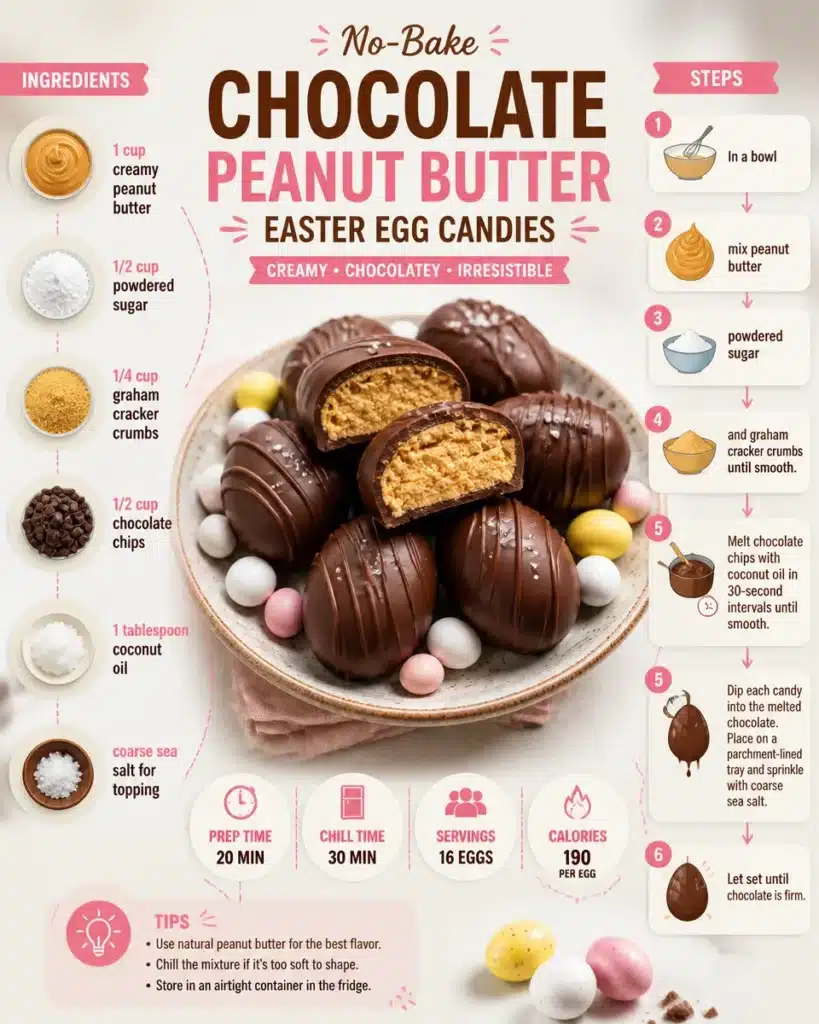 No-bake chocolate peanut butter Easter egg candies on a decorative plate