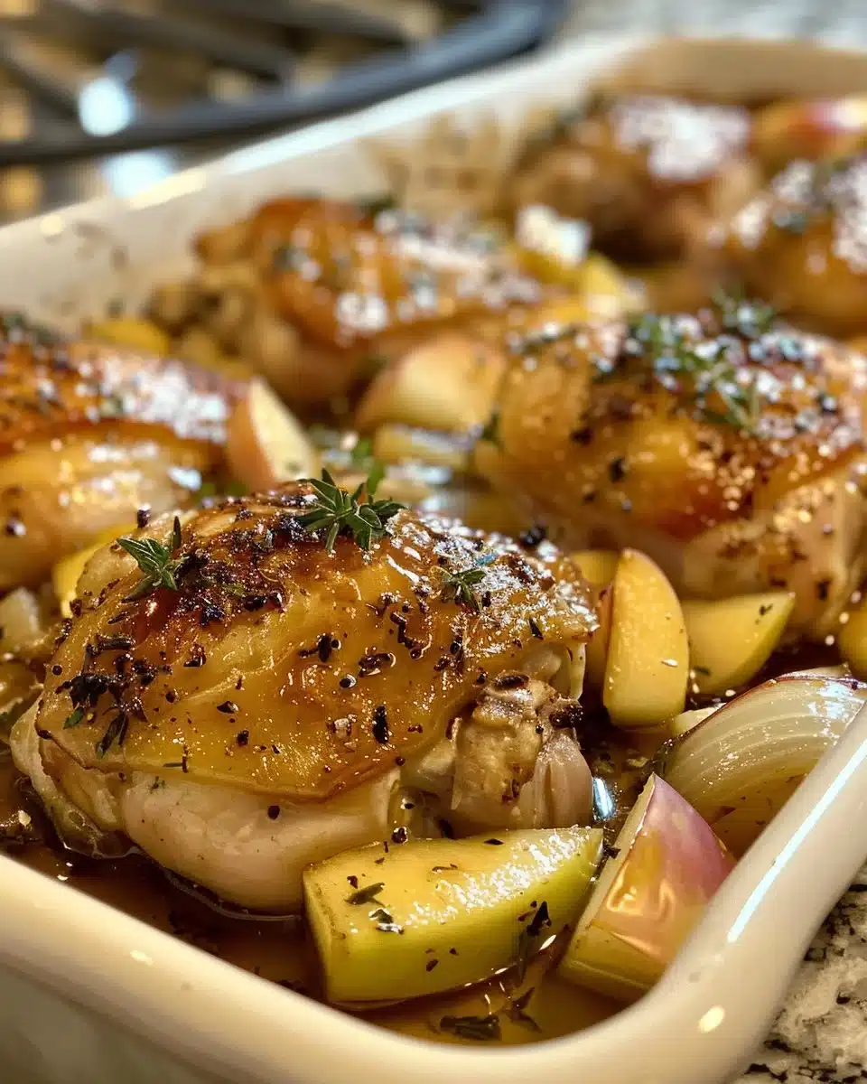 Delicious plate of Normandy Chicken with creamy sauce and herbs.