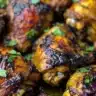 Delicious one-pan jerk chicken with vibrant spices and vegetables.