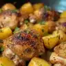 One Pan Maple Mustard Chicken with roasted potatoes dish