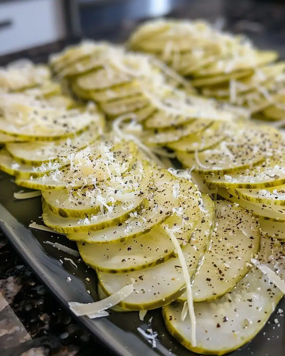 Crispy Parmesan Pickle Chips garnished and ready to serve.