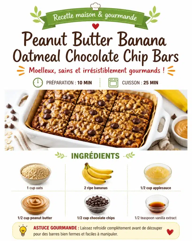 Peanut butter banana oatmeal chocolate chip bars on a wooden plate