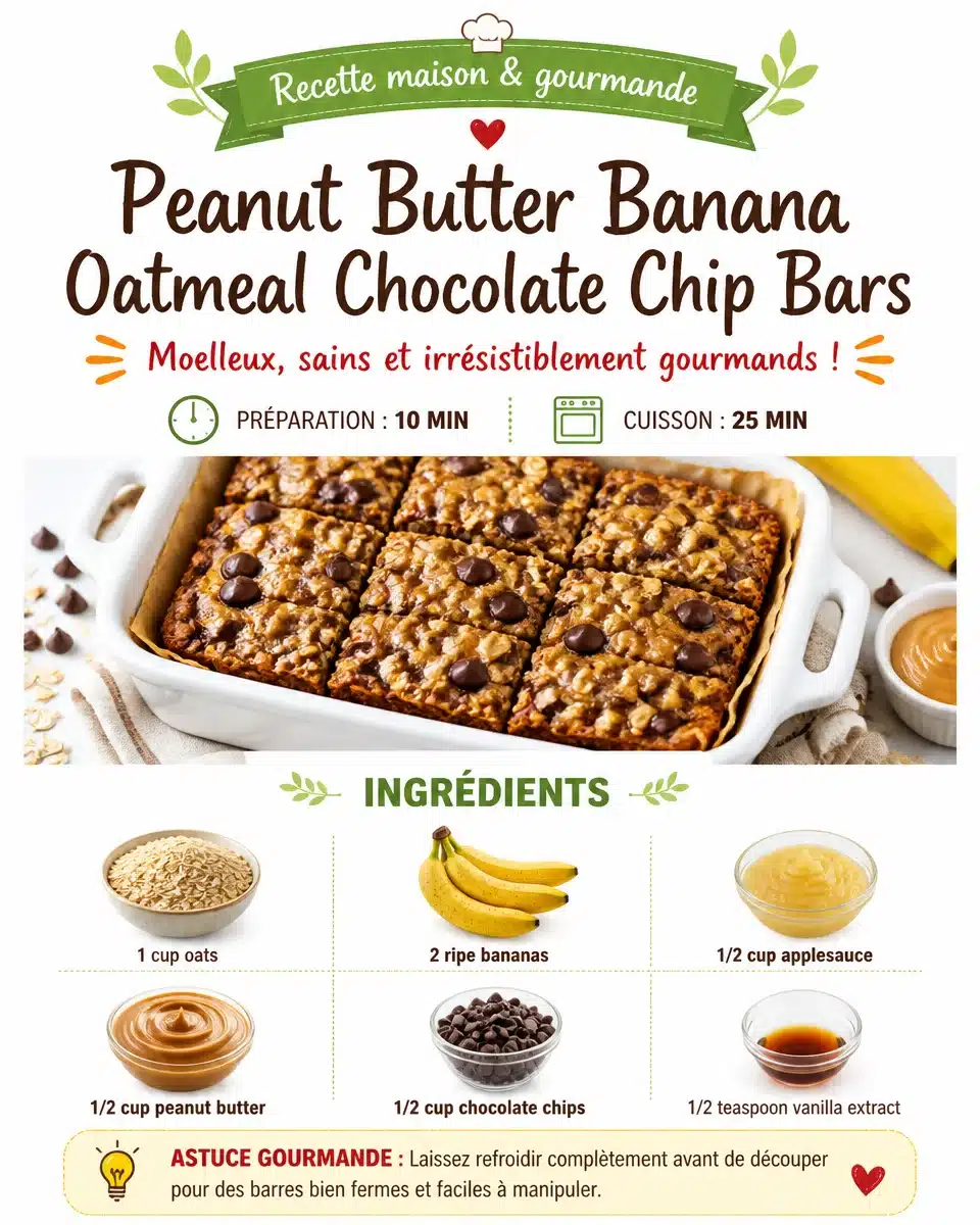 Peanut butter banana oatmeal chocolate chip bars on a wooden plate