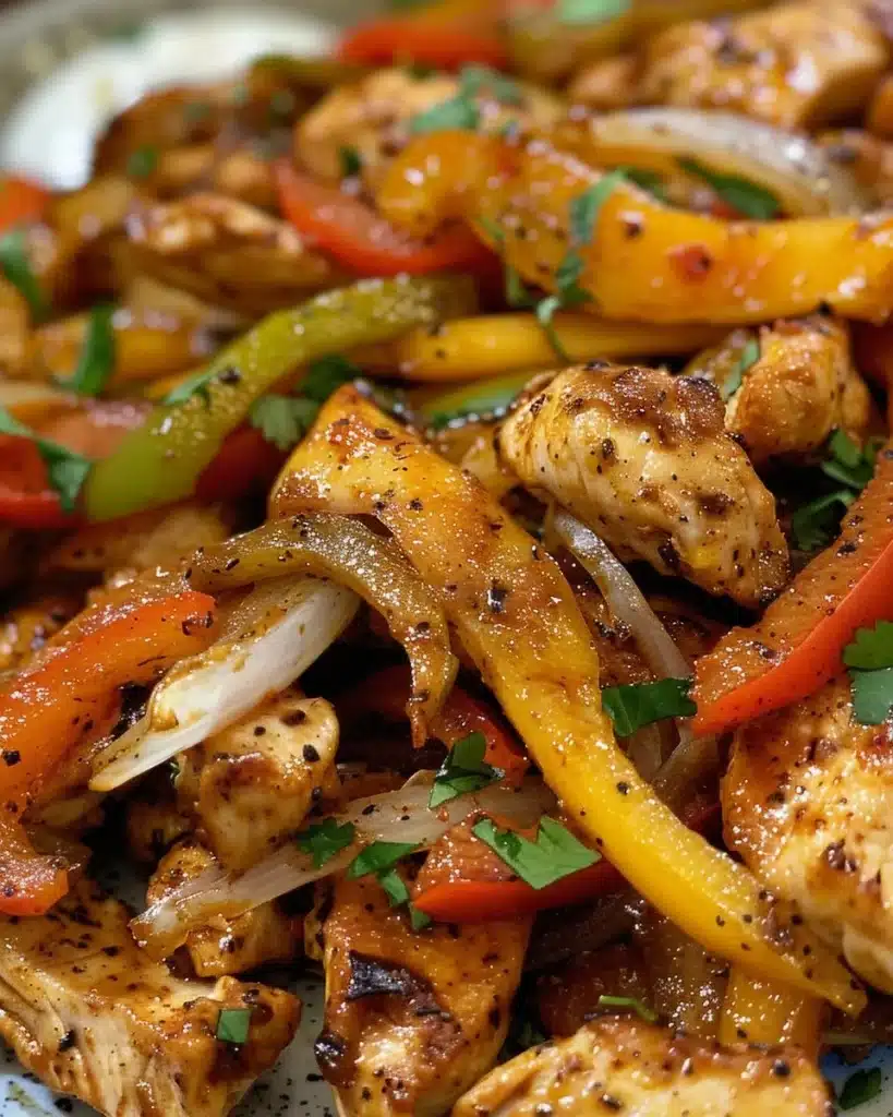 Protein-packed chicken fajitas served with bell peppers and tortillas