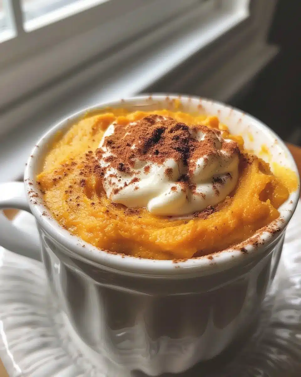 Fluffy pumpkin waffles topped with syrup and whipped cream on a plate