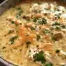 Bowl of quick Keto White Chicken Chili topped with cilantro