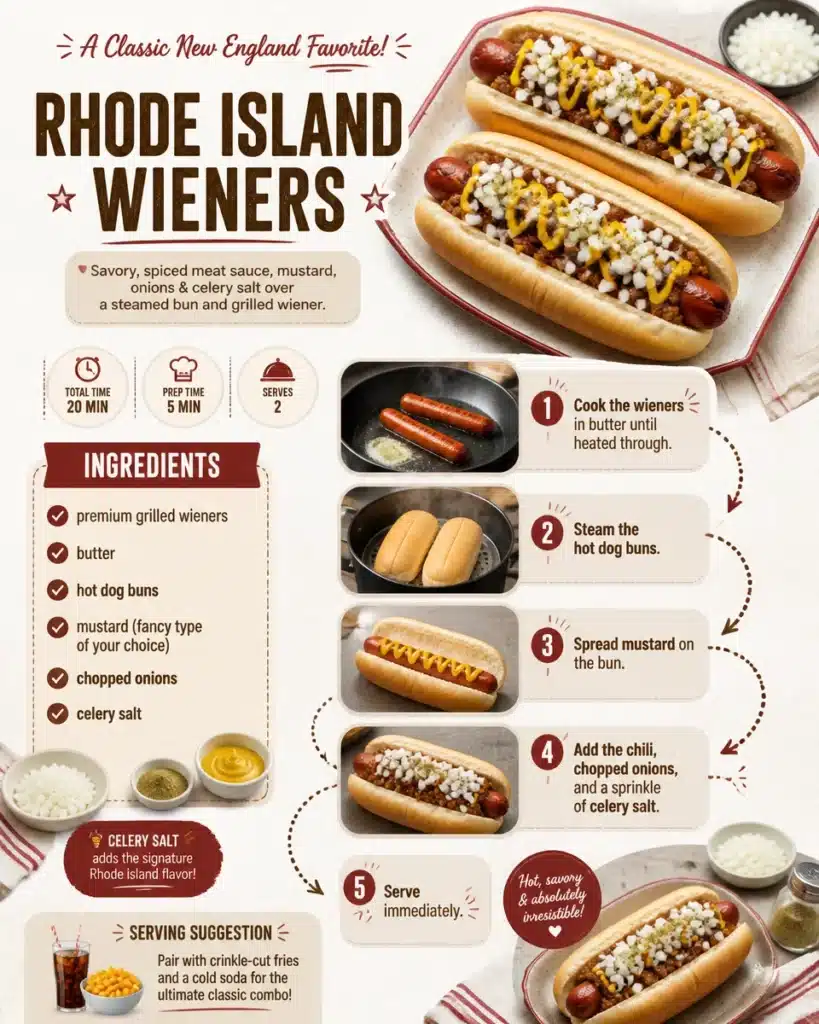 Delicious Rhode Island hot dogs served with toppings