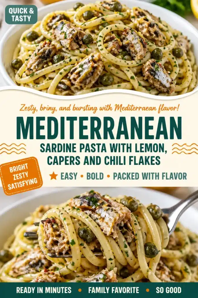 Delicious plate of sardine pasta garnished with herbs and spices
