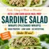 Healthy sardine salad wraps served on a plate as low-carb keto sandwiches