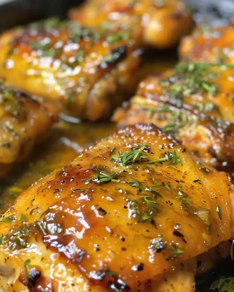 Sheet pan featuring maple-glazed chicken and sweet potatoes, ready to serve.