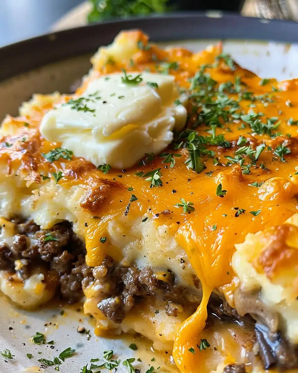 Delicious Shepherd's Pie without vegetables, perfect for a hearty meal.
