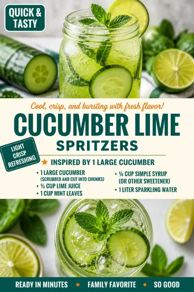 Sparkling lime cucumber drink in a refreshing glass