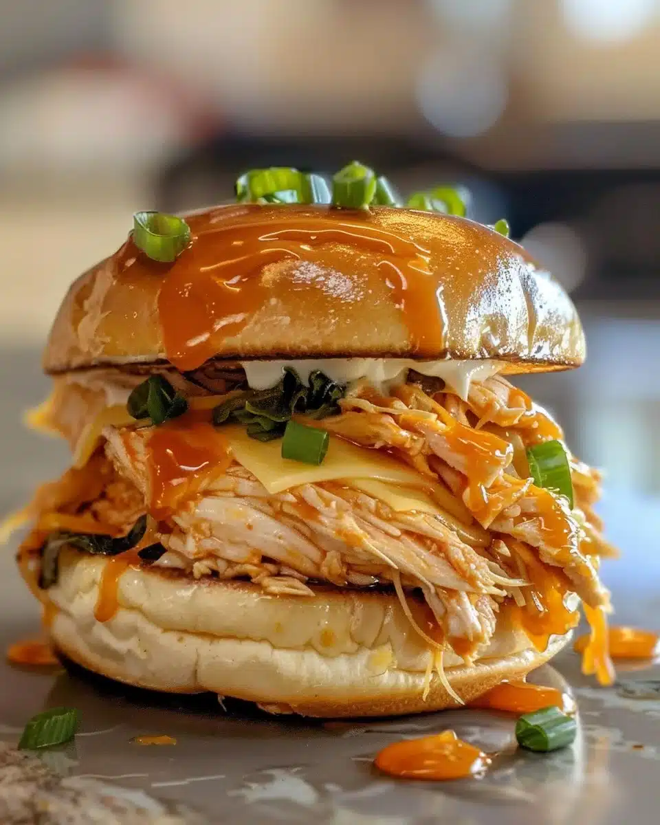 Spicy Buffalo chicken sliders served on a platter with dipping sauce