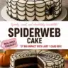 A beautifully decorated Spiderweb Cake for Halloween with chocolate and icing details.