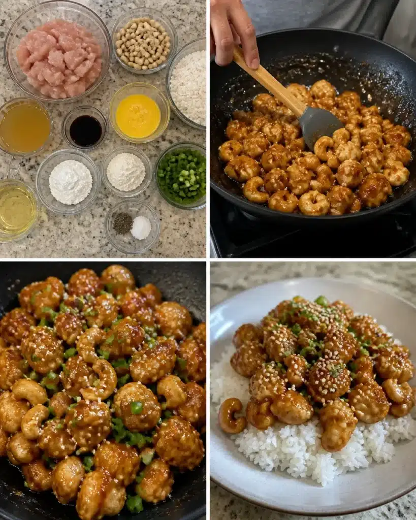 Plate of Springfield-style Cashew Chicken garnished with vegetables and cashews