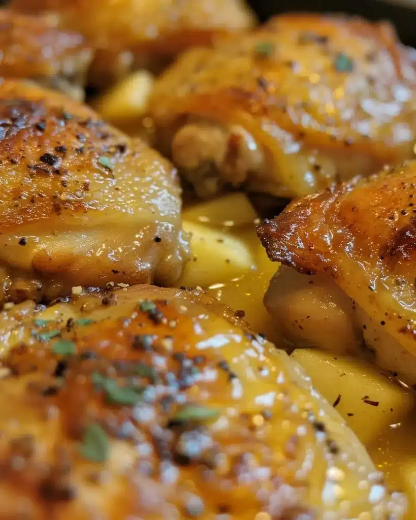 Sticky Apple Cider Chicken with a sweet glaze on a serving plate