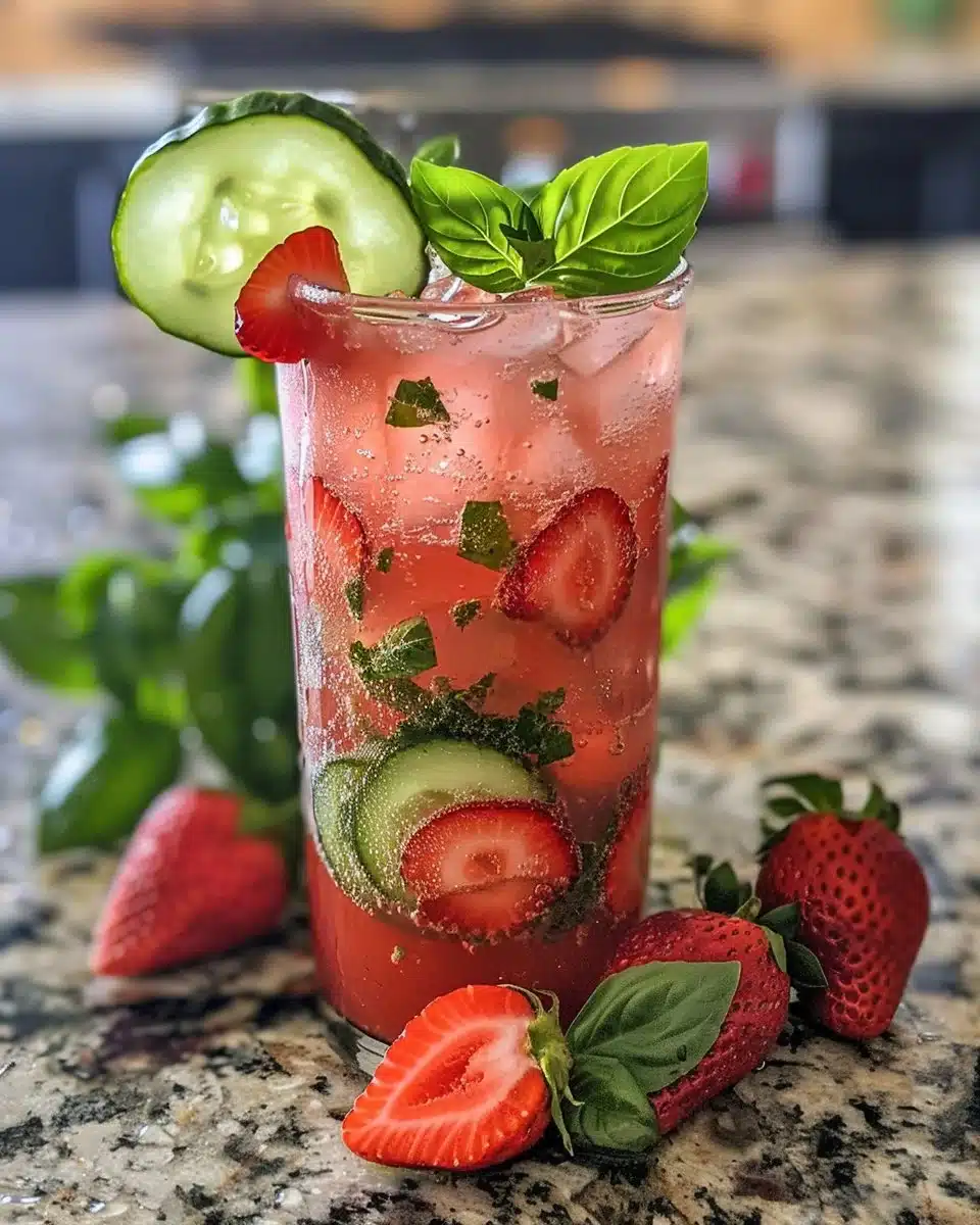 Strawberry cucumber herb spa water for refreshing hydration