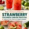 Strawberry Cucumber Limeade Mocktail in a glass with fresh ingredients
