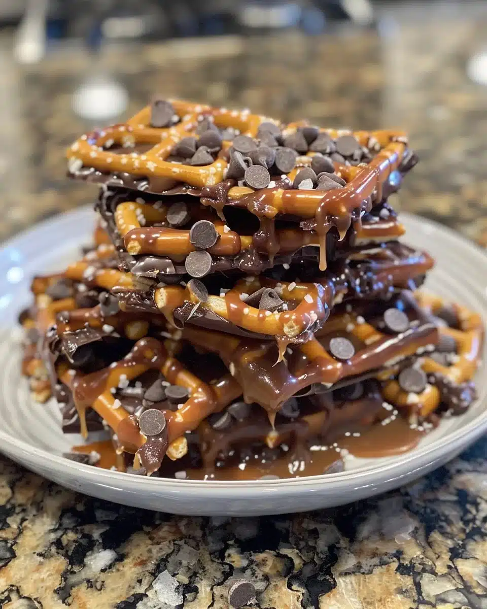 Delicious homemade caramel apple bark with nuts and chocolate.