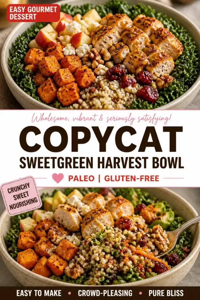 Healthy Sweetgreen Harvest Bowl with fresh ingredients and toppings