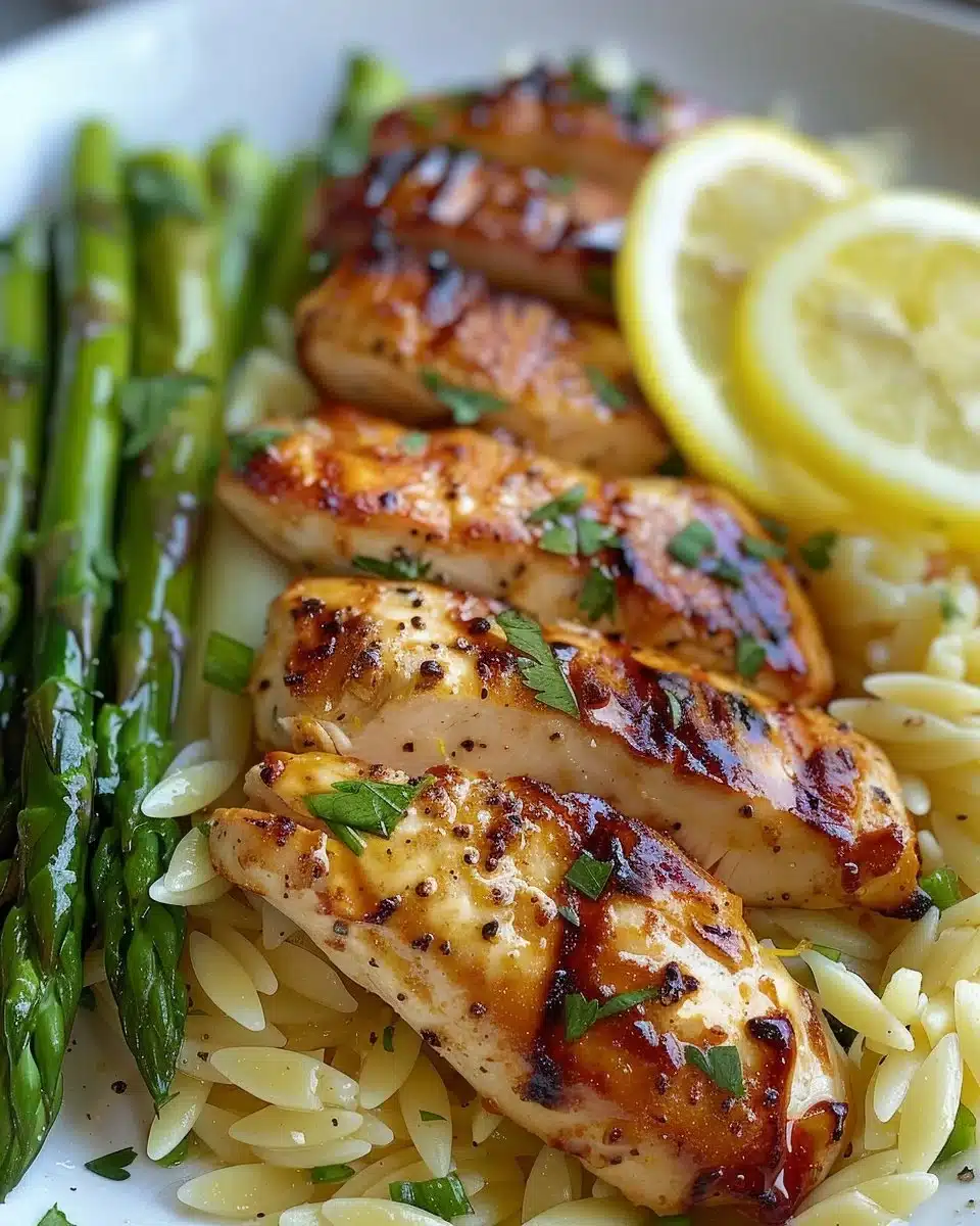 Delicious Orzo with Chicken and Asparagus dish served in a bowl