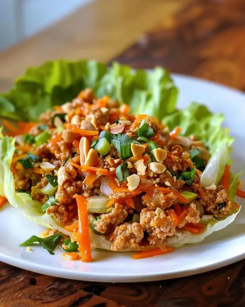 Thai Chicken Lettuce Wraps served with fresh herbs and dipping sauce