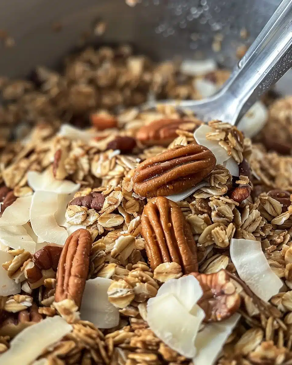 Bowl of ultimate homemade granola with nuts, fruits, and seeds