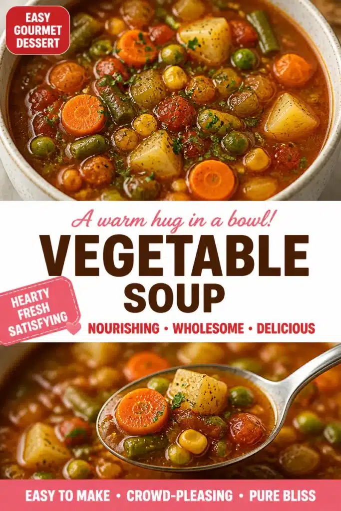 Bowl of vibrant vegetable soup with fresh vegetables and herbs