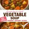 Bowl of vibrant vegetable soup with fresh vegetables and herbs