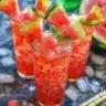 Watermelon popping boba in a colorful drink