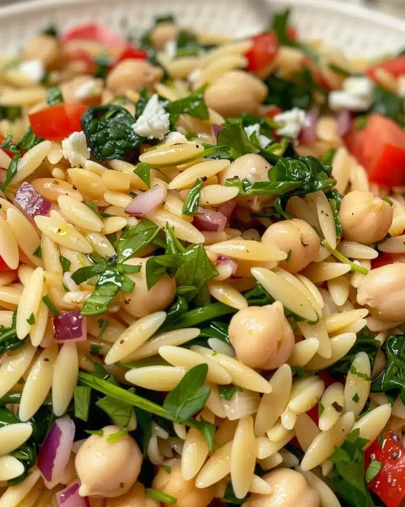 Zesty Lemon Orzo Salad with fresh vegetables and a lemon dressing