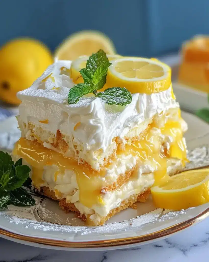Delicious zesty lemon trifle dessert with layers of lemon and sponge cake