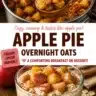 Bowl of creamy apple pie overnight oats topped with cinnamon and apple slices.