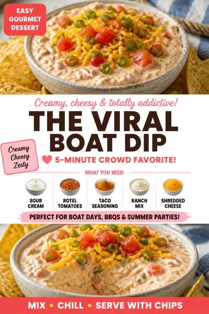 Delicious boat dip served with chips on a sunny day