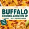 Buffalo Chicken Artichoke Dip served in a bowl with tortilla chips