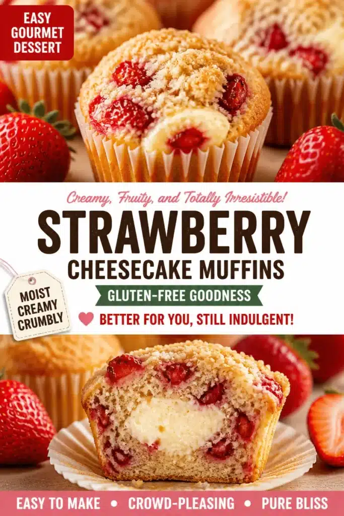 Gluten-free cheesecake-stuffed strawberry muffins on a plate