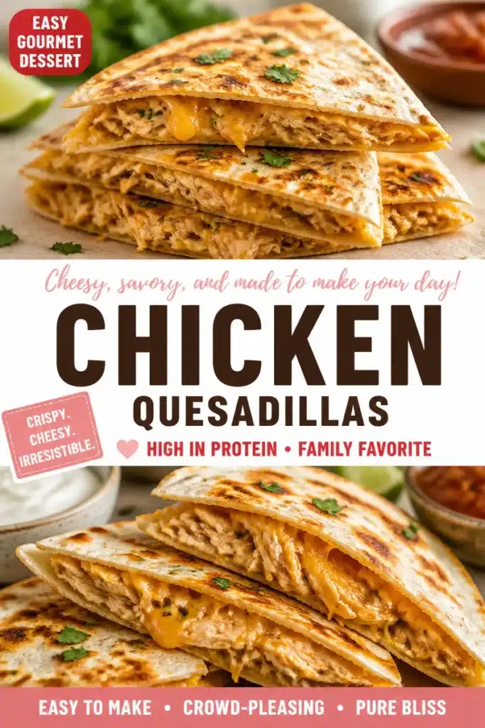 Delicious cheesy chicken quesadillas served on a plate