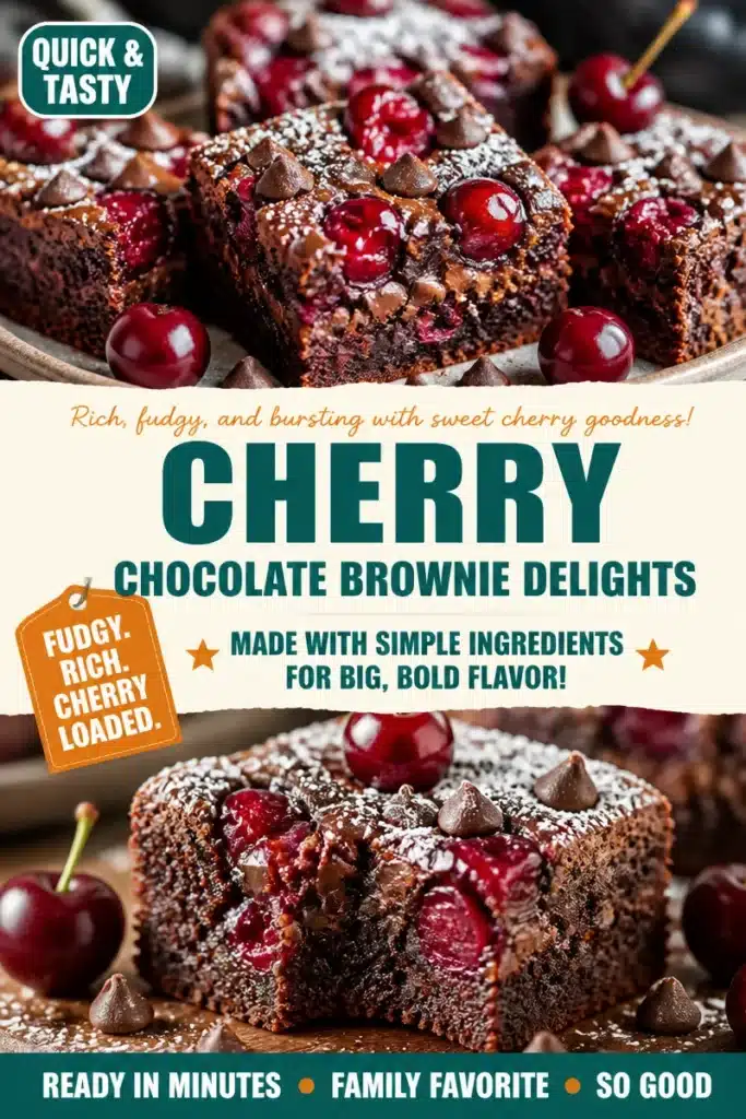 Cherry Chocolate Brownie Delights - fudgy brownies topped with cherries