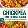 Chickpea salad with tomatoes and basil in a bowl