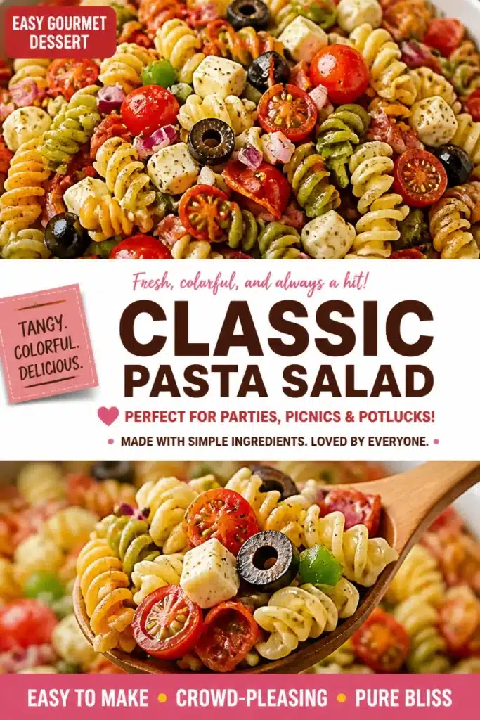 Classic Pasta Salad featuring fresh vegetables and colorful pasta