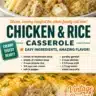 Creamy chicken and rice casserole in a baking dish