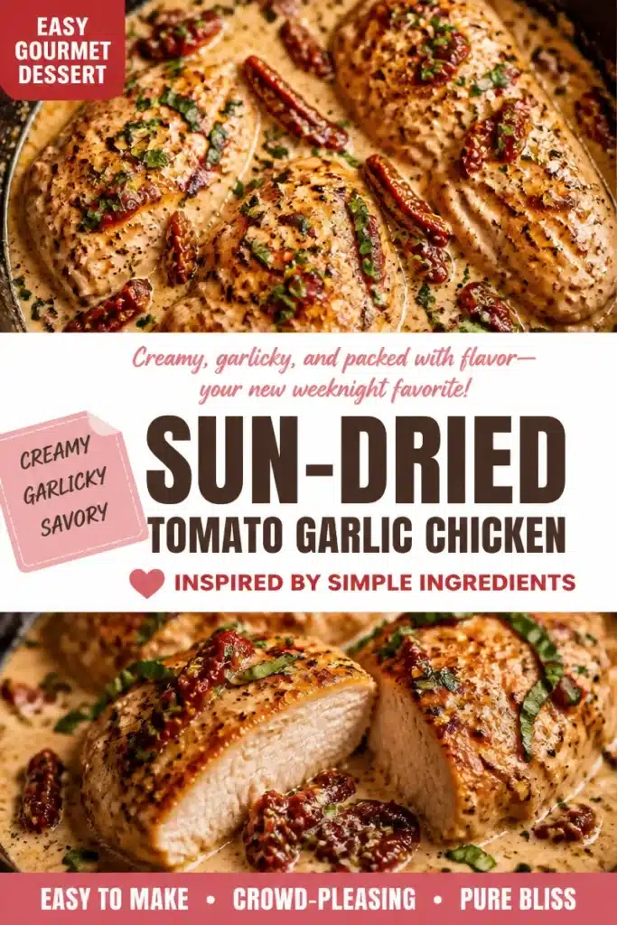 Creamy garlic chicken served with sun-dried tomatoes for a delicious meal