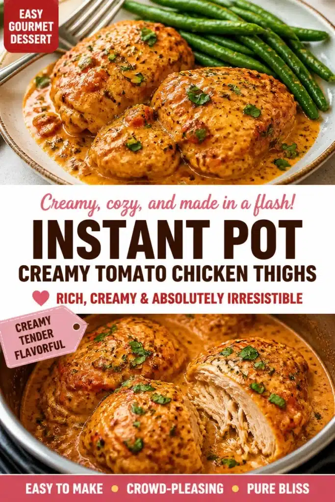 Creamy tomato chicken thighs served in a bowl from the Instant Pot