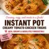 Creamy tomato chicken thighs served in a bowl from the Instant Pot