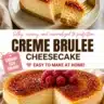 A slice of decadent creme brulee cheesecake with a caramelized sugar topping.