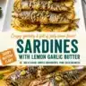 Crispy air fryer sardines with lemon garlic butter served on a plate.