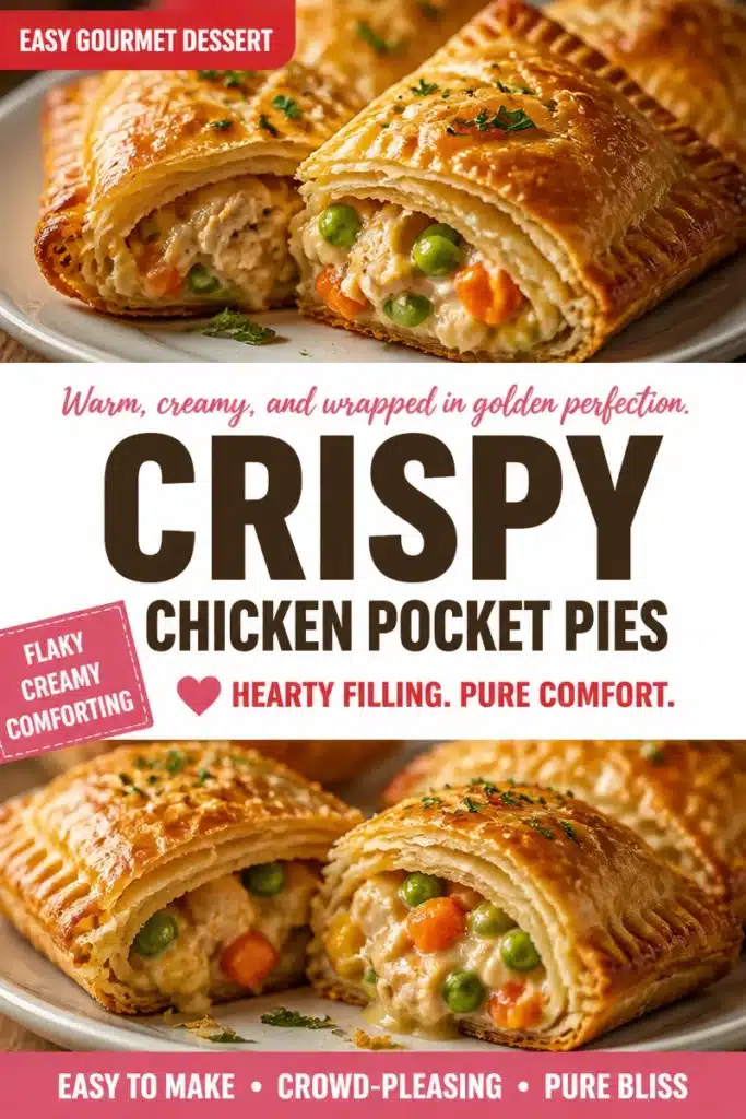 Golden crispy chicken pocket pies filled with savory chicken and vegetables