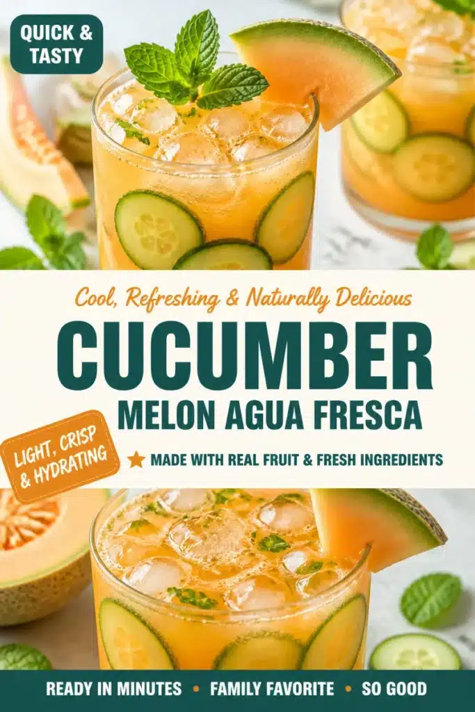 Glass of Cucumber and Melon Agua Fresca with fresh ingredients