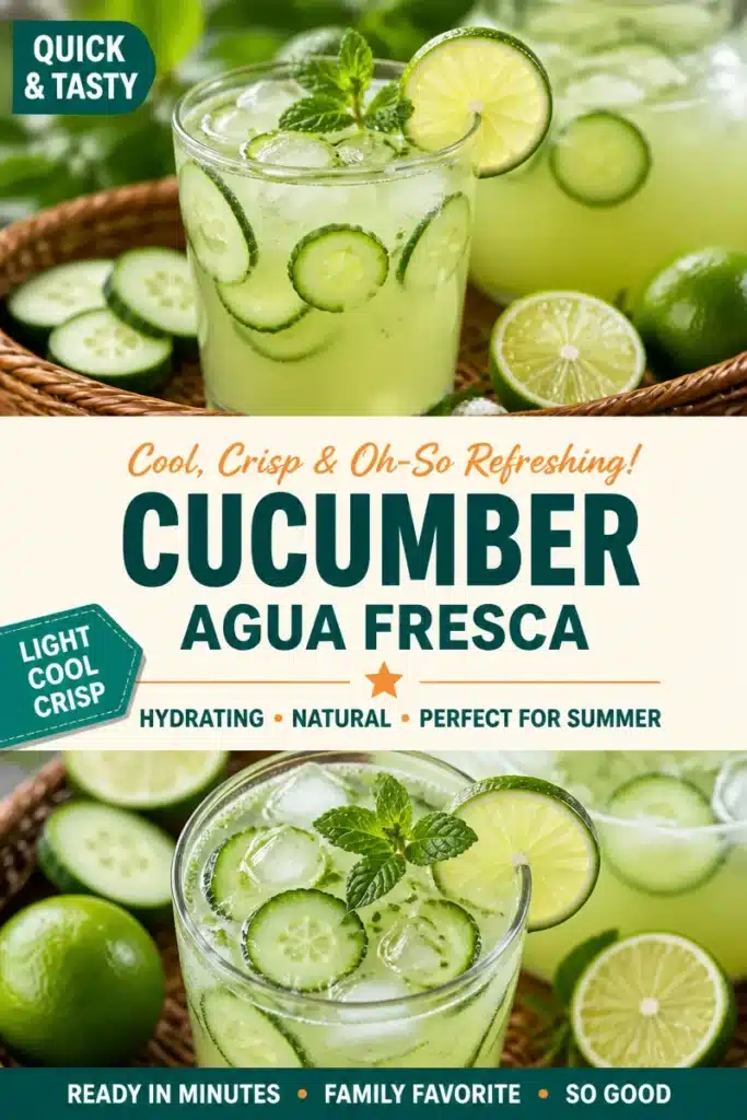 Refreshing Cucumber Lime Cooler drink served in a glass with cucumber slices
