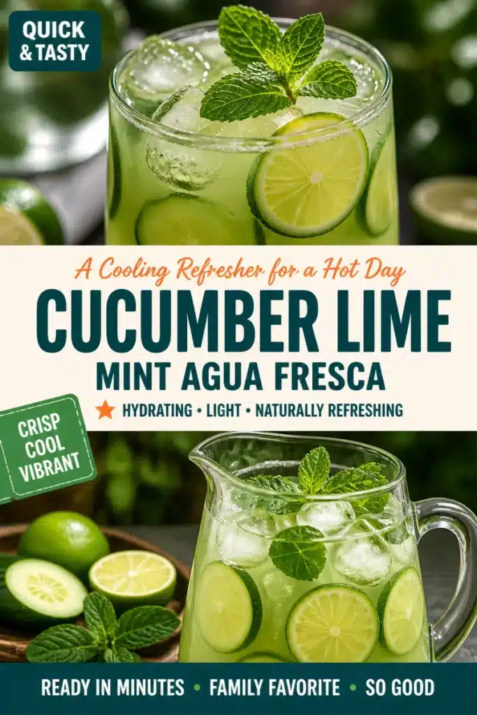 Refreshing Cucumber Lime Mint Agua Fresca in a glass with mint leaves